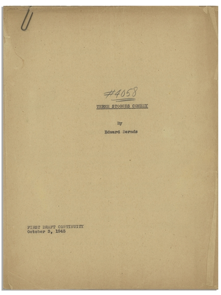 Moe Howard's 41pp. Script Dated October 1945 for The 1946 Three Stooges Film ''Monkey Businessmen'' -- With Annotations in Moe's Hand -- Unbound ''First Draft Continuity'' Script -- Very Good
